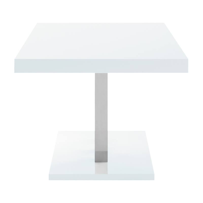 Modern Rectangular Dining Table - White Glossy Surface with Chrome Legs - Kitchen Table for Dining Room - 35.5