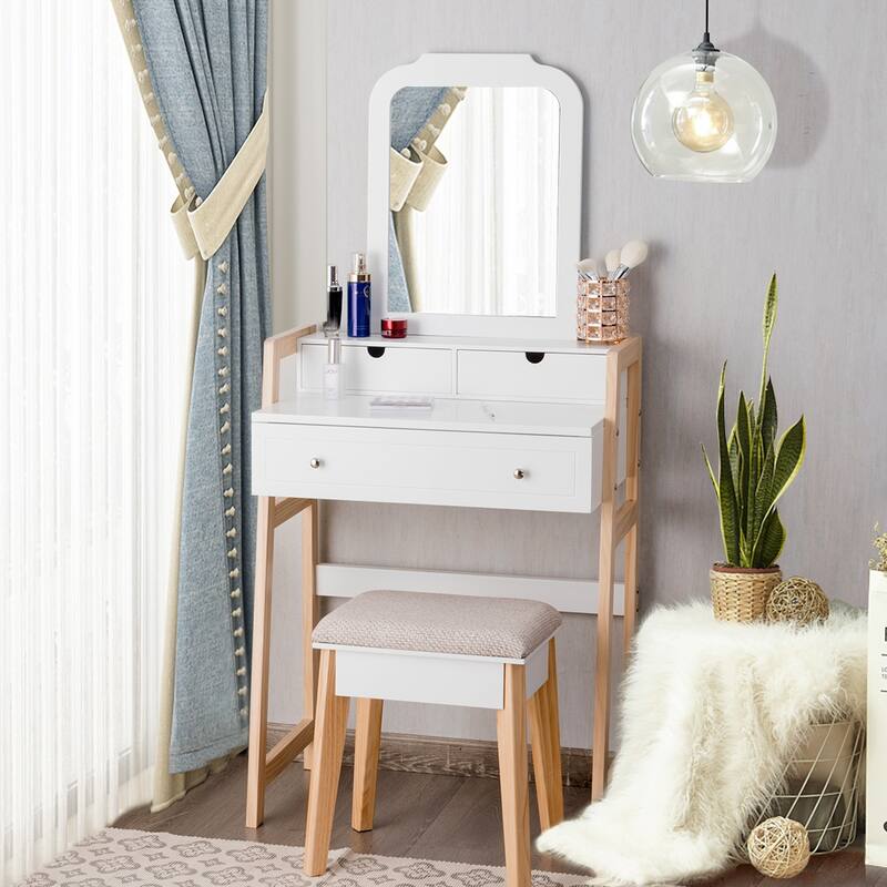 Costway Makeup Vanity Table Dressing table Cushioned Stool Set