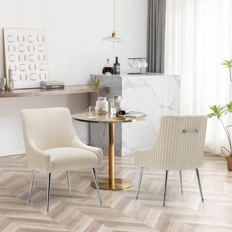SEYNAR Modern Velvet Pleated Finish Back Dining Chair Set of 4 with Rear Handle