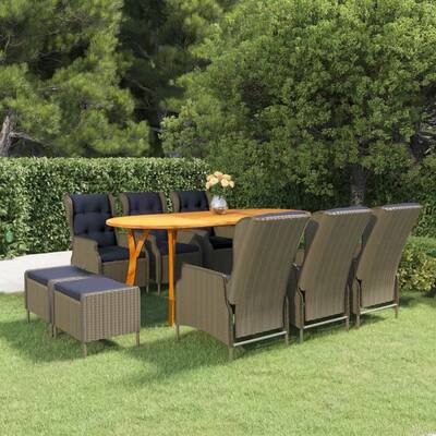 9 Piece Patio Dining Set Brown