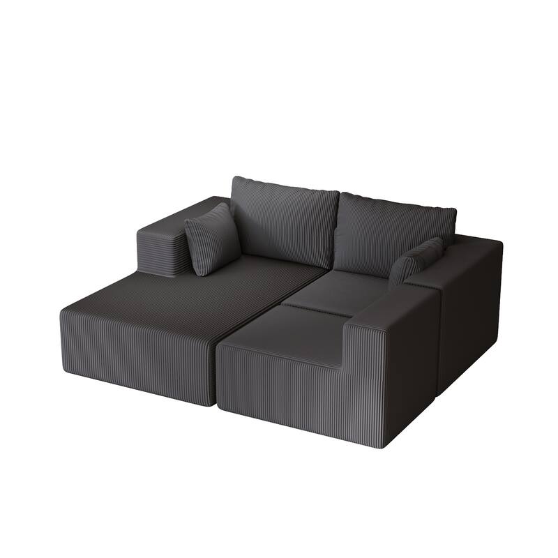 L Shaped Sectional Foam Sofa, Upholstered Corduroy Fabric Sofa, Modular Cloud Couch with Chaise Lounge & Removable Covers