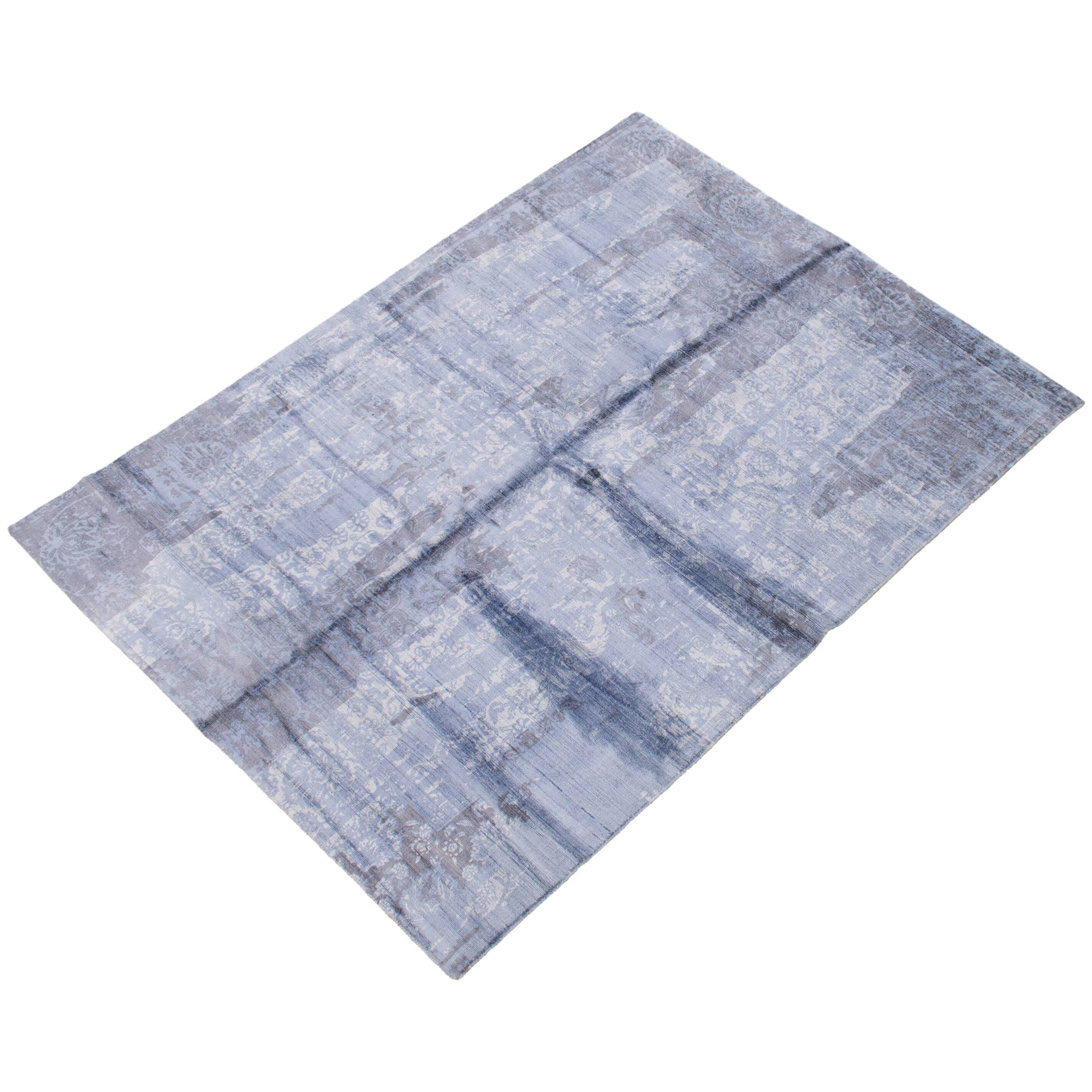 ECARPETGALLERY Hand Loomed Galleria Slate Blue Viscose Rug 5'6 x 7'5