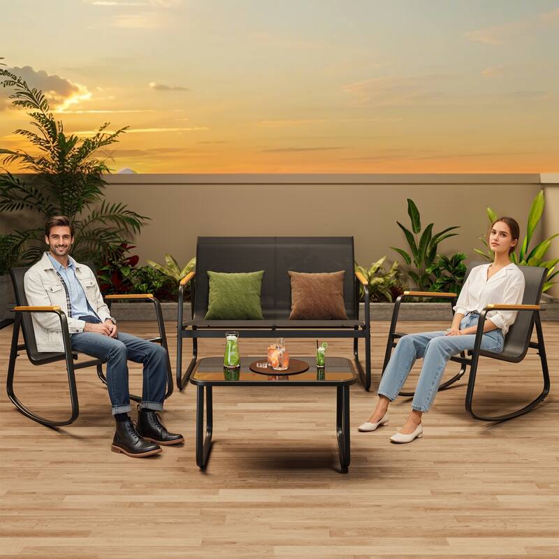 4-Piece Outdoor Patio Furniture Set, All Weather-Resistant Textile Fabric Outdoor Conversation Set