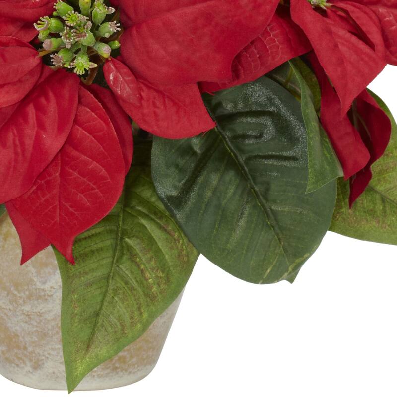 Silk Flower Arrangement Ceramic Vase - Realistic Faux Flowers, Timeless Traditional Christmas Decor, 12"L x 11"D x 13"H - 13