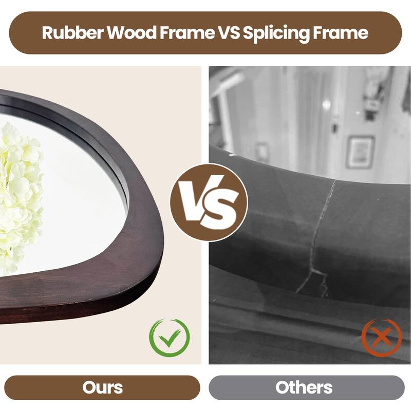 Retro Black Wooden Framed Wall Mirror Abstract Assymetrical Decor