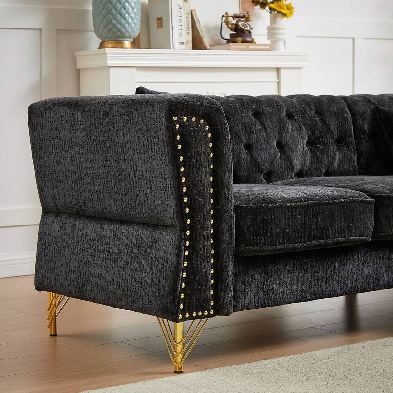 81.5'' Chenille L-Shaped 5-Seat Sectional Sofa with 3 Cushions, Stylish Corner Couch for Living Room or Bedroom