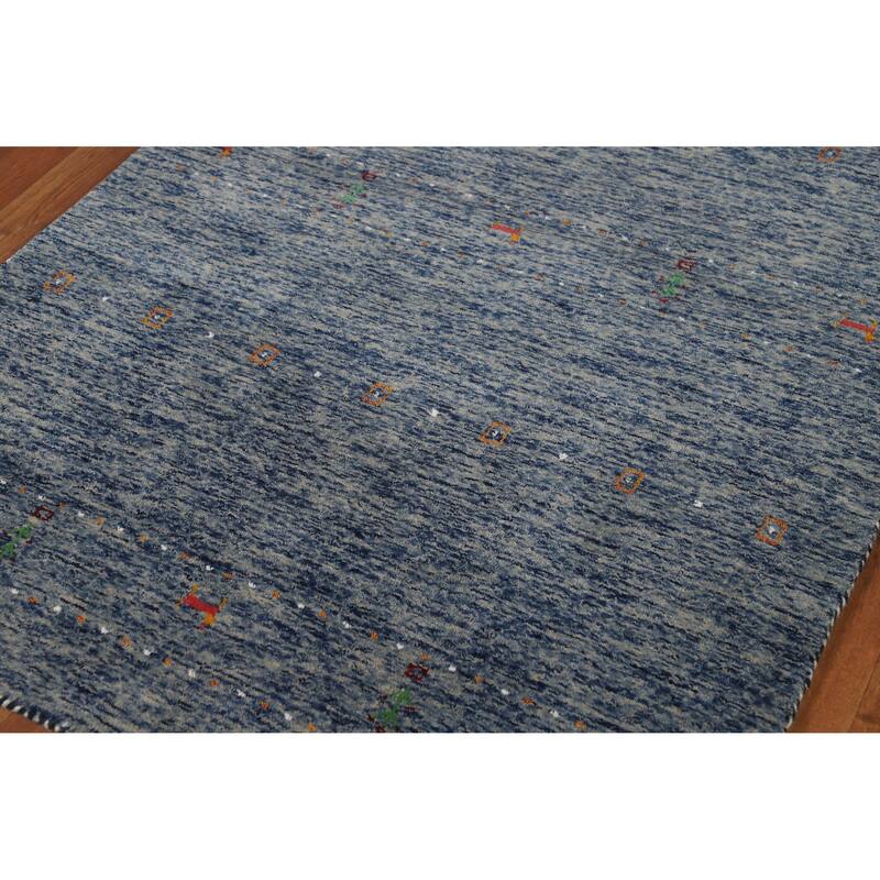 Tribal Blue Gabbeh Indian Accent Rug Hand-Knotted Wool Carpet - 3'11" x 5'10"