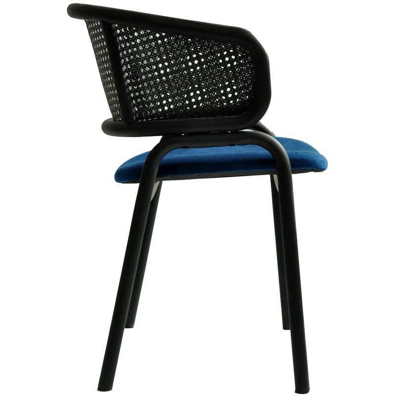 Ervilla Modern Upholstered Accent Side Chair with Wicker Back and Black Iron Legs for Dining Room & Kitchen, Set of 2