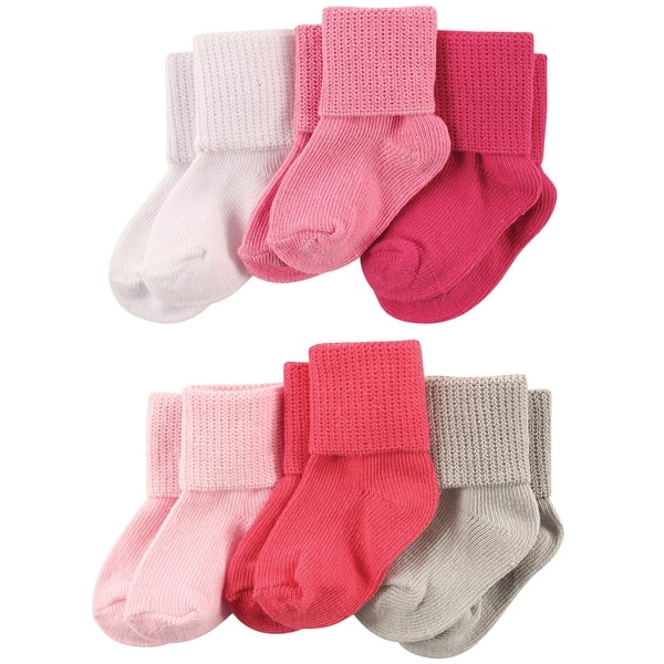 slide 1 of 1, Luvable Friends Baby Girl Newborn and Baby Socks Set, Coral Pink Coral Pink - 0-6 Months