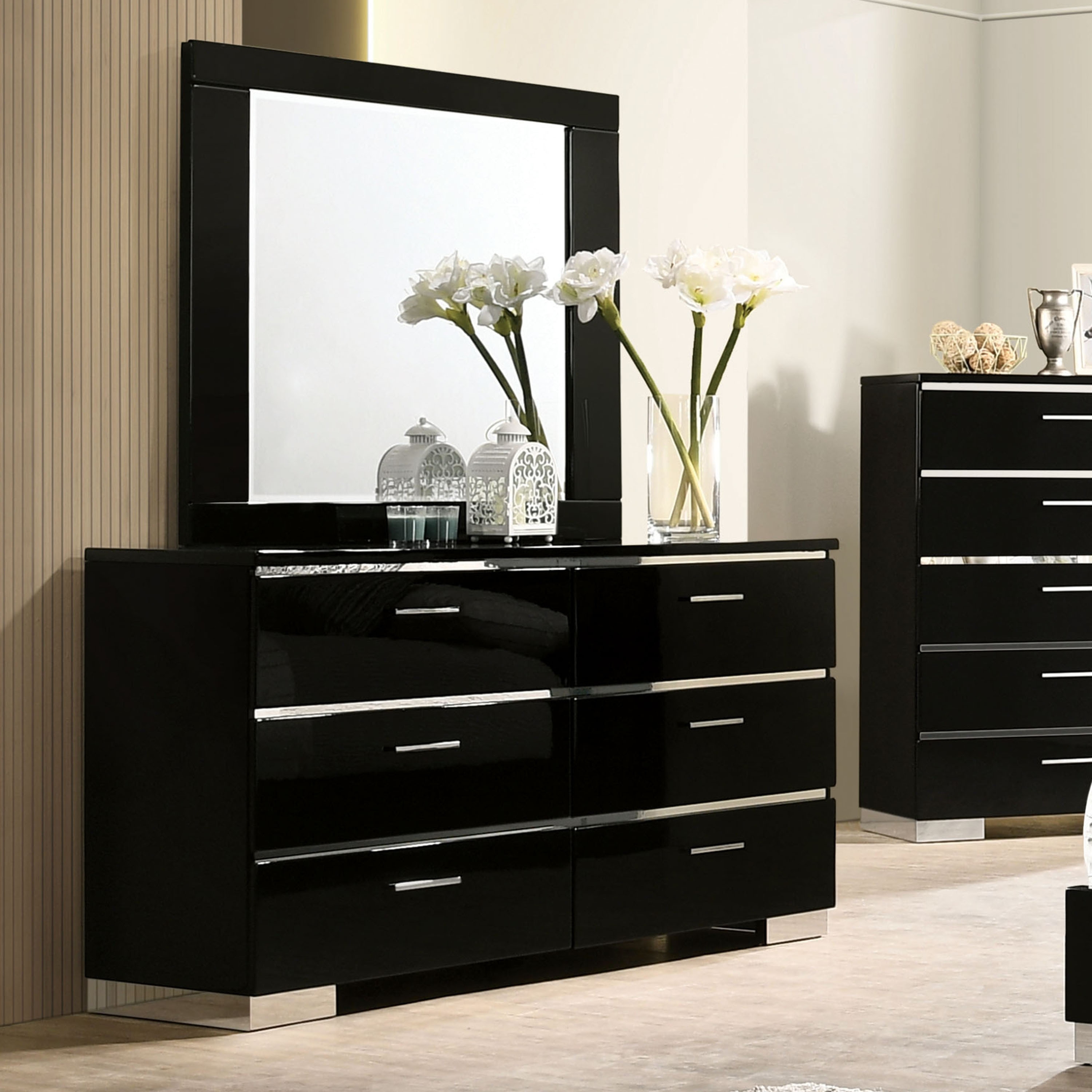 Furniture of America Lofa Contemporary Black 2-piece 6-Drawer Dresser and Mirror Set