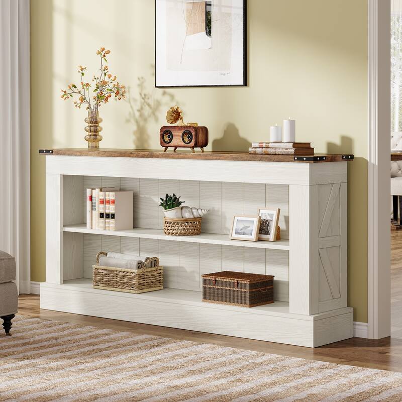 63 Inch Long Console Table with 3 Tiers Storage Shelves for Entryway - 11.81"D x 63"W x 33.3"H