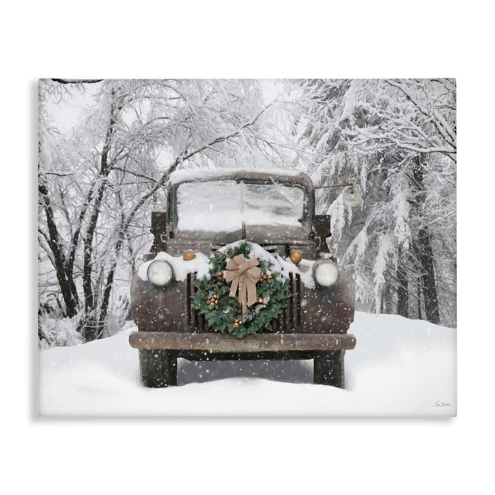Stupell Wreathed Truck in Snow Canvas Wall Art Design By Lori Deiter