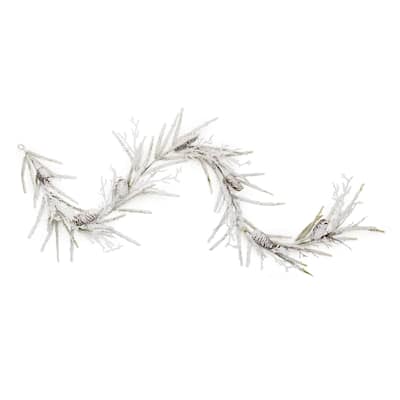 Flocked Pine and Pinecone Garland 6'L