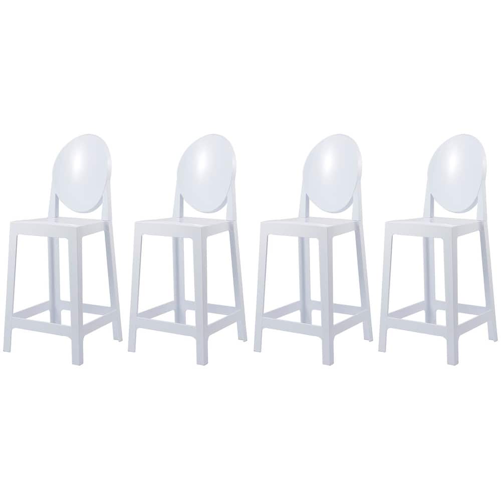 Set of 4 25" Seat Bar Stool Counter Height With Backs Plastic High Chairs Dining Molded Kitchen Transparent