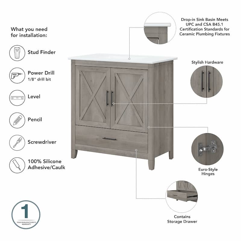 Key West 32W Bathroom Vanity, Mirror and Space Saver by Bush Furniture
