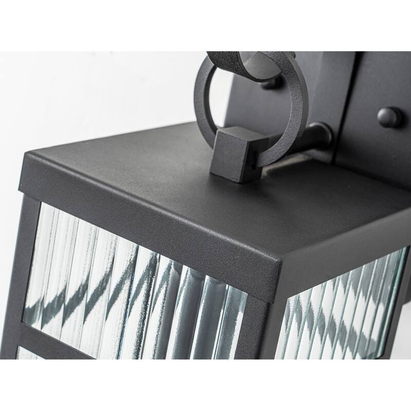 Black Outdoor Wall Lantern with Striped Glass
