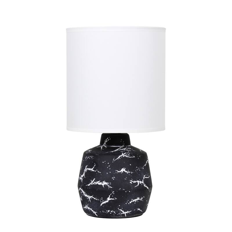 Marble Style Ceramic Table Lamp with Drum Shade - 13.25" - Black and White