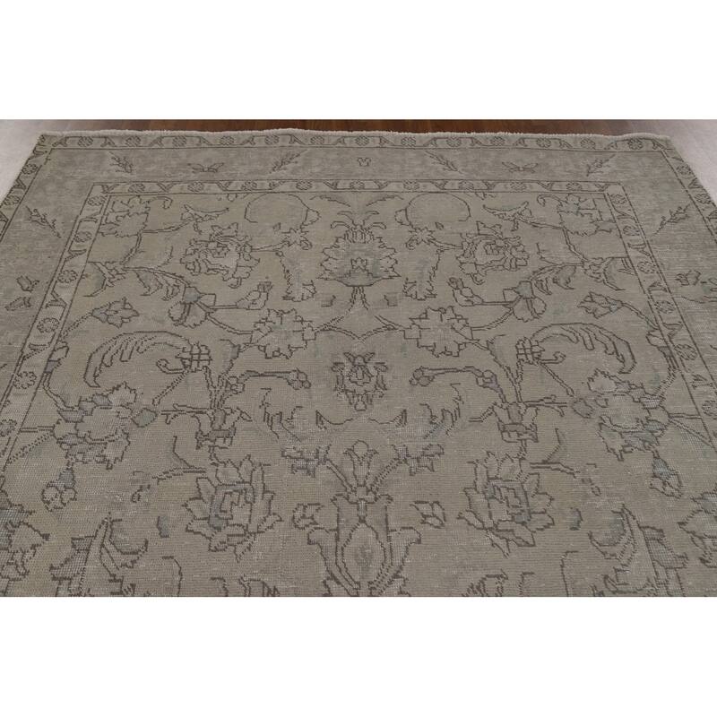 Distressed Beige Tabriz Persian Vintage Rug Handmade Wool Carpet - 6'6"x 9'7"