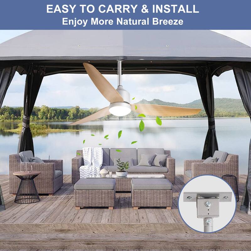 Outdoor Ceiling Fan with Light: 42-52 Inch Hanging - Plug in Waterproof Fans for Patio - Dimmable Remote App Control Black