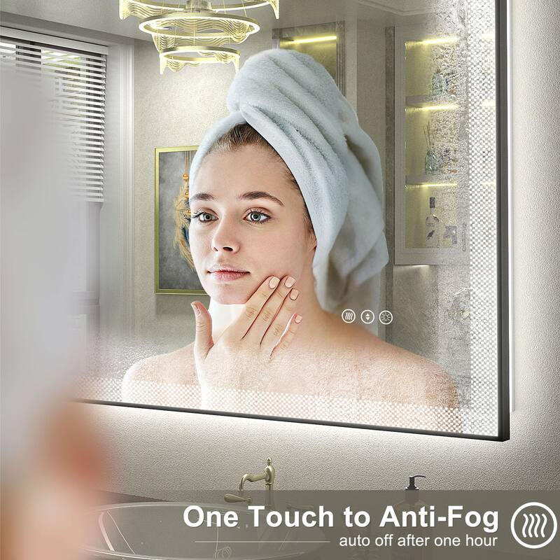 KIOTEE Metal Frame Frontlit & Backlit Anti-Fog Tempered Glass Bathroom Vanity Mirror Wall Mirror with ETL and 3-Year Warranty