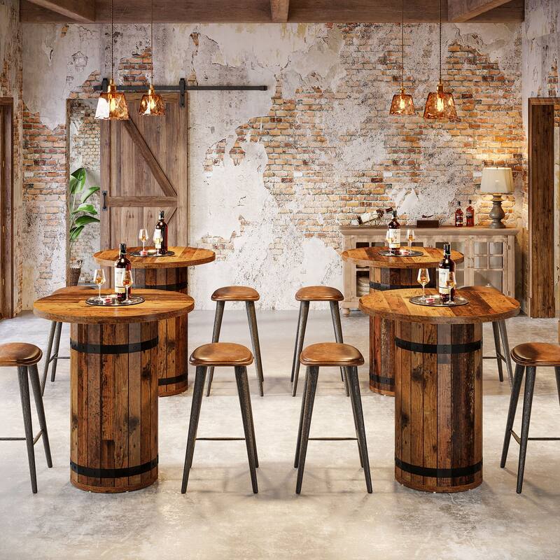 39.4 Inch Bar Height, Round Bar Table, Bistro Pub Table for Kitchen