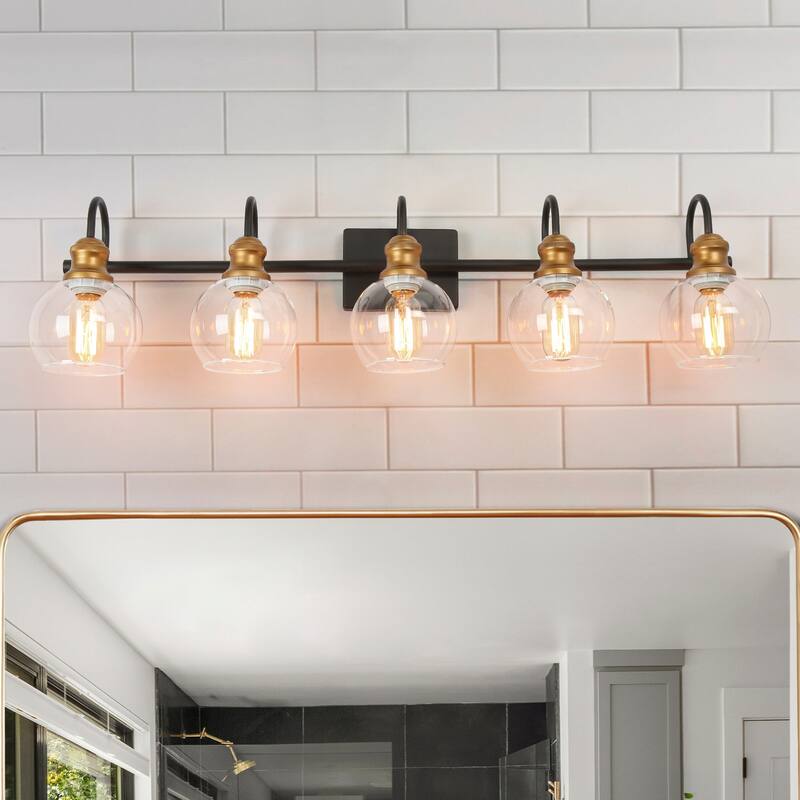 Olia Modern Black Gold 3/4/5-Light Bathroom Vanity Lights Globe Glass Wall Sconces