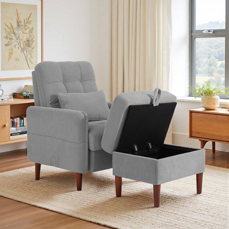 Adjustable Backrest Lounge Accent Chair Set with Storage Ottoman