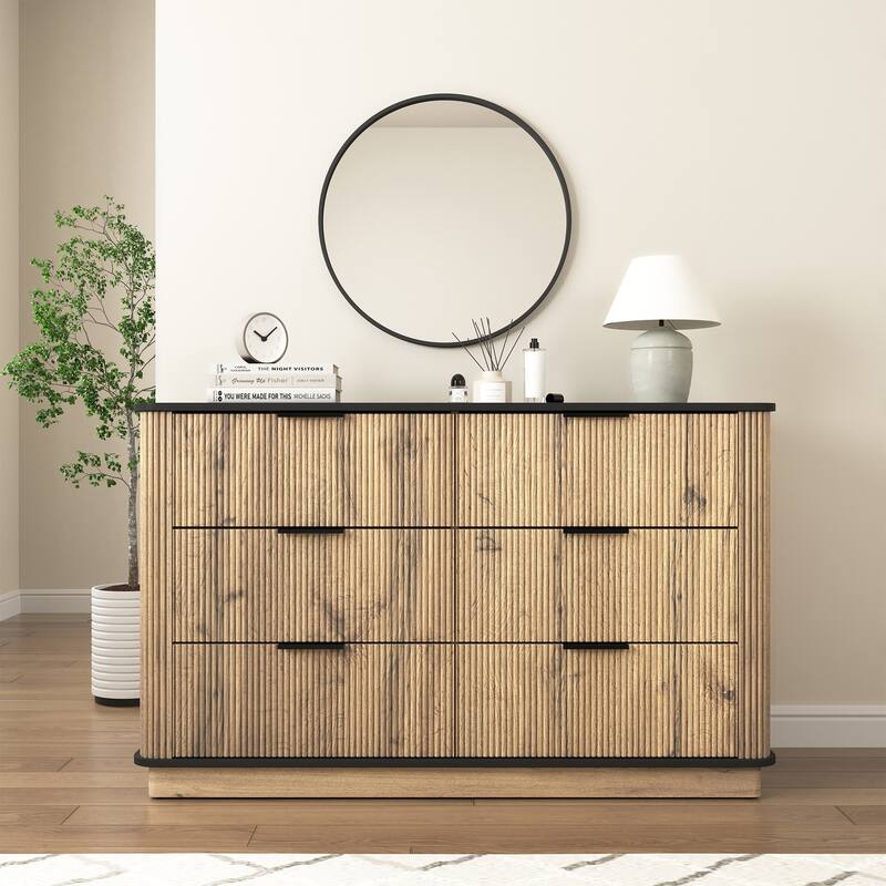 Modern Multi-Functional Six-Drawer MDF Cabinet, Rounded Corners And Multifunctional Design, 47.2*15.7*29.6 Inches