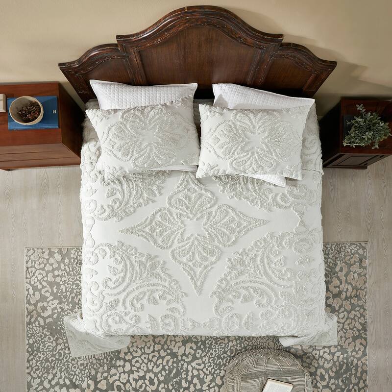 Better Trends Rylee Collection 100% Cotton Tufted Elegant and Floral Design Machine Washable Bedspread - Ivory - Twin