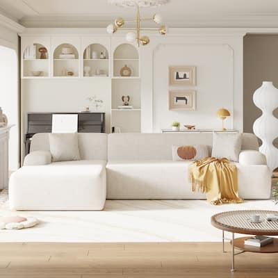 Modern Large L-Shape Modular Sectional Sofa, 2 Piece Free Combination, Beige Polyester