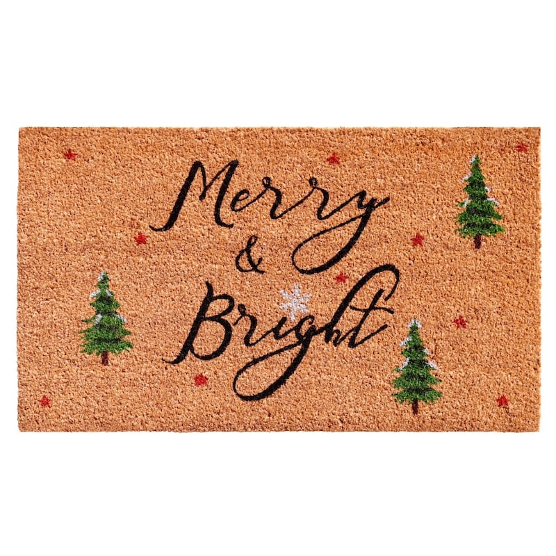 HomeRoots 24" X 36" Brown Black And Green Christmas Merry and Bright Outdoor Coir Door Mat - 24.00' X '36.00