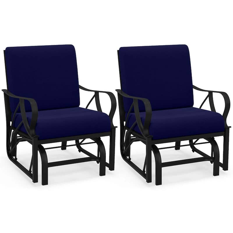 Costway 2 PCS Patio Rocking Chair with Cushion Heavy-Duty Metal Frame - 2 PCS - Navy