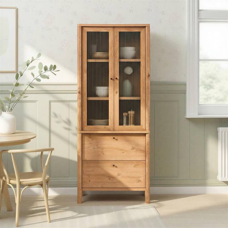 Walker Edison Modern Fluted Glass Bookshelf Cabinet with Drawers