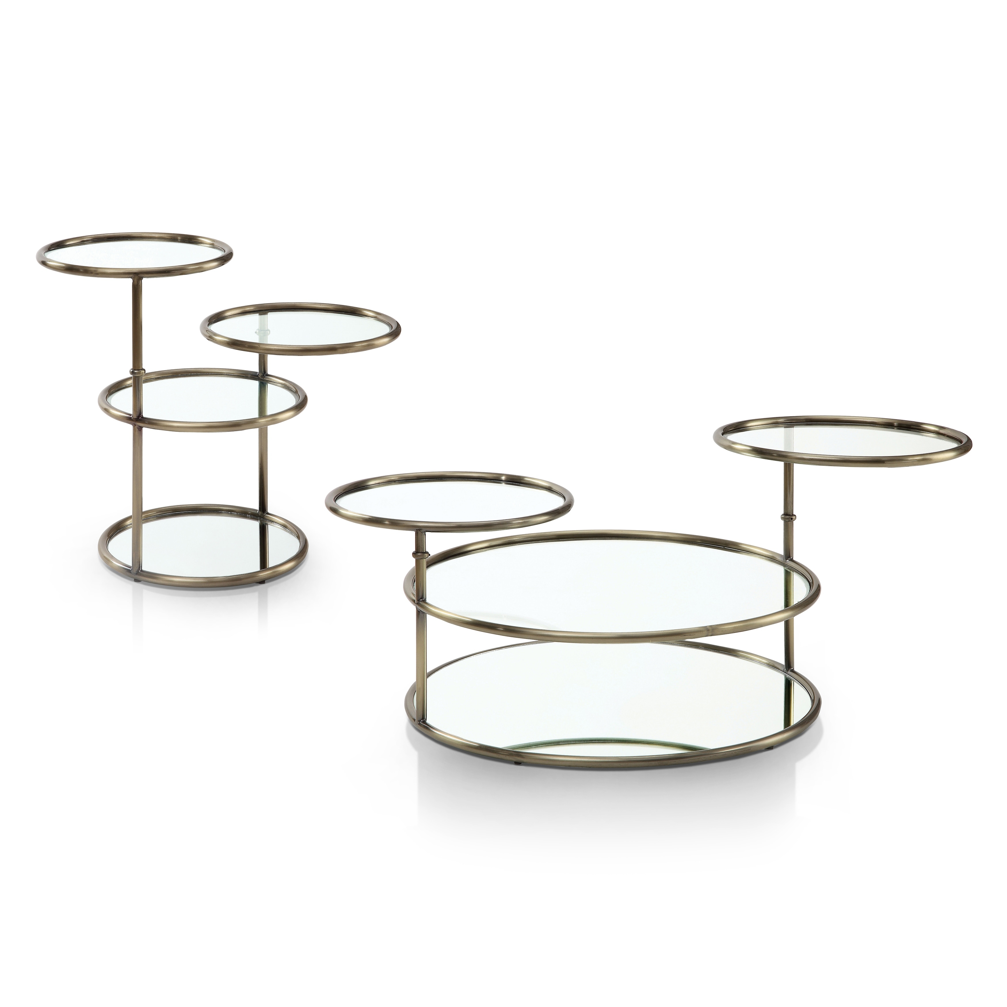 Reviews for Home Decorators Collection Cheval 2-Piece 30 in. Gold/Glass  Medium Round Glass Coffee Table Set with Nesting Tables