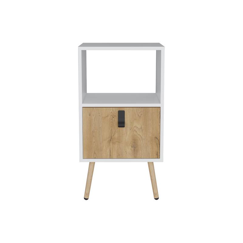 Tall Nightstand with Open Storage and Drawer in Modern Design