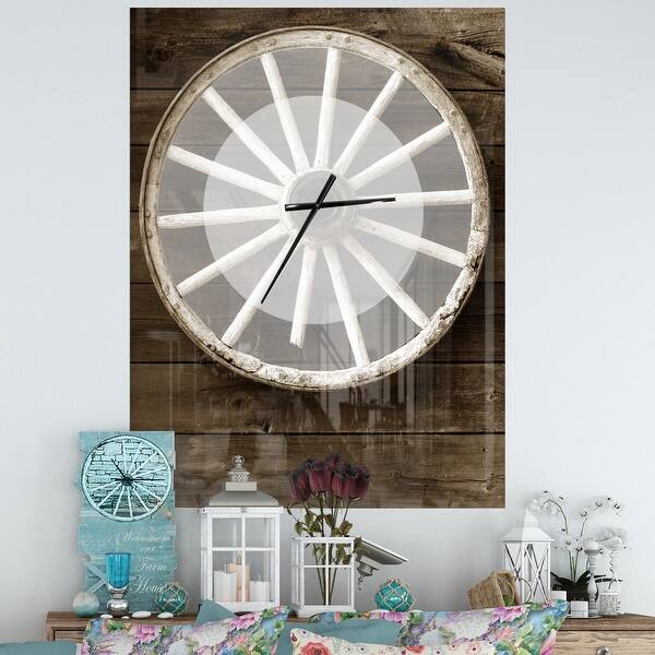 slide 2 of 14, Designart 'Sepia Country Wagon Wheel Clock' Oversized Farmhouse Wall CLock 30 in. wide x 40 in. high