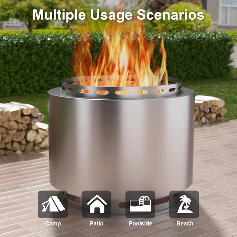 19inch Outdoor Smokeless Fire Pit, Portable Wood Burning Fire Pit for Patio, Backyard