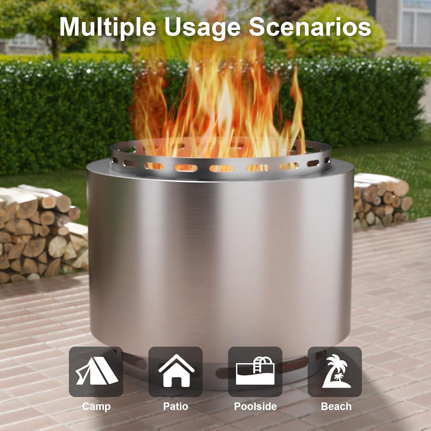 19inch Outdoor Smokeless Fire Pit, Portable Wood Burning Fire Pit