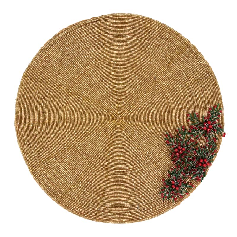 Floral Fantasy Beaded Placemat (Set of 4) - Set of 4 - Gold.