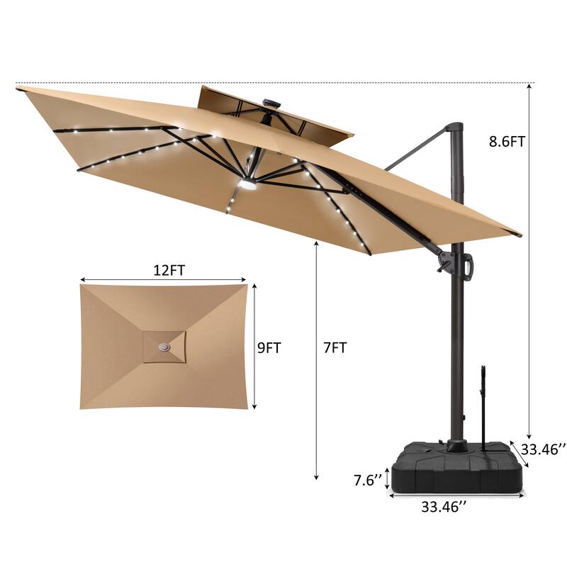 Outdoor Patio 10 x 13 FT Aluminum Cantilever Umbrella Double Top with Rod Base