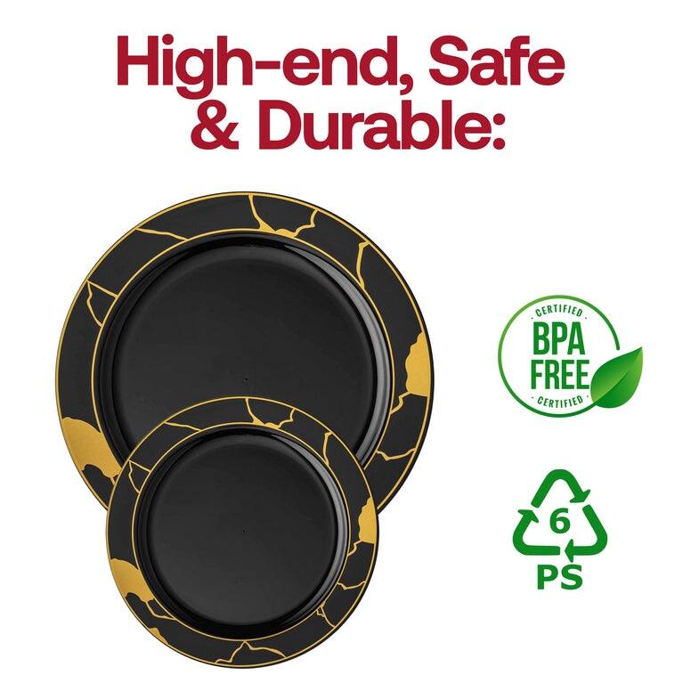 Elegant Marble Rim Disposable Plastic Plate Packs - Party Supplies