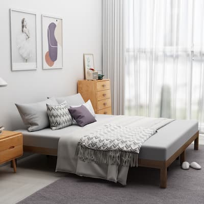 King Size Solid Wood Platform Bed, No Box Spring Needed, Strong Wood Slat Support, Easy Assembly