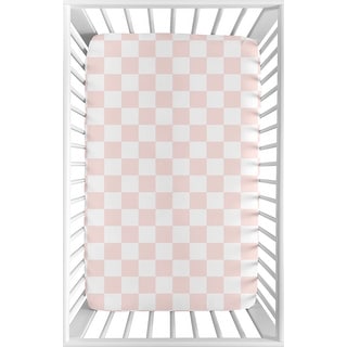 Sweet Jojo Designs Pink Gingham Checkered Plaid Girl Fitted Mini Portable Crib Sheet - Vintage, Classic, Checkerboard, Geometric