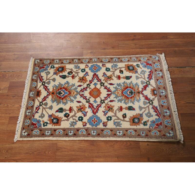 All-Over Floral Kazak Oriental Foyer Rug Hand-Knotted Wool Carpet - 2'0" x 3'0"