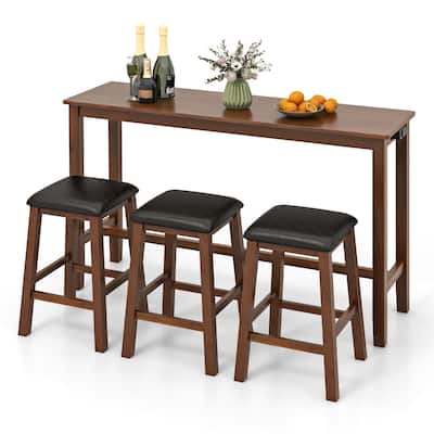 Gymax 4-Piece Bar Table Set w/ Power Outlet Counter-Height Table & 3