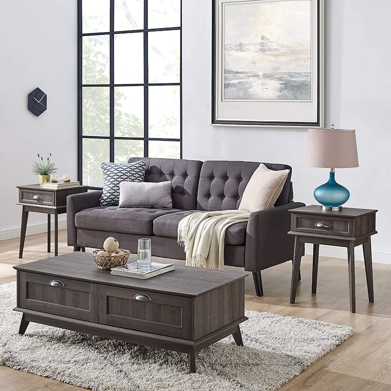 Caffoz Tall Side End Table with Fully Extended Drawer and USB Hub