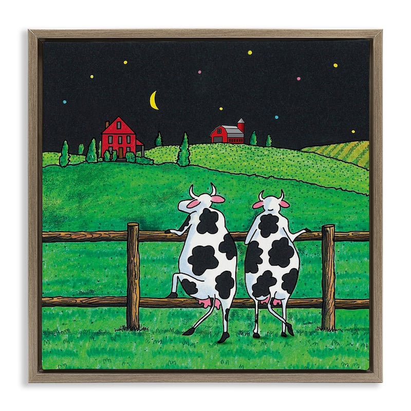 Stupell Girls Night Out Cows Framed Floater Canvas Wall Art Design By Roger Straub - 18 x 18 - Brown