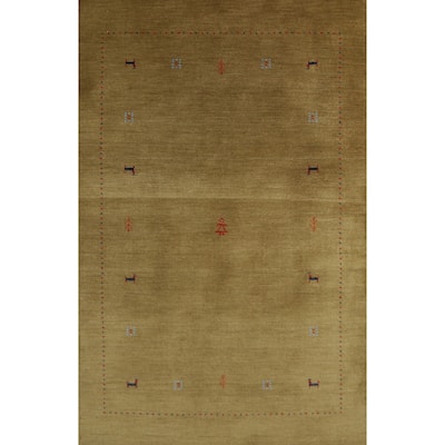 Olive Green Tribal Gabbeh Indian Rug Handmade Wool Carpet - 3'11" x 5'11"