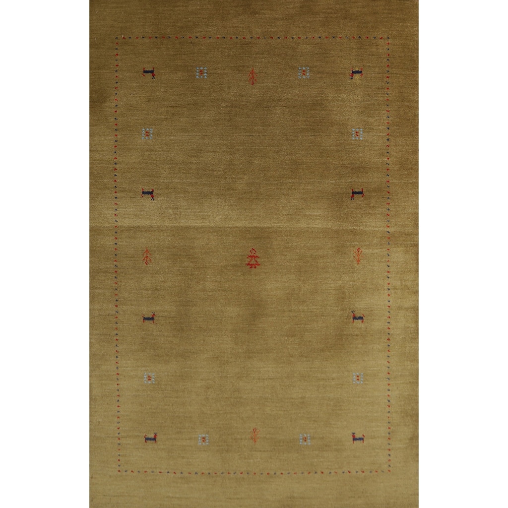 Hand Knotted Oriental 100% Wool Carpet Tribal Animal Pictorial Green Gabbeh Area Rug - 5' 11'' X 3' 11''