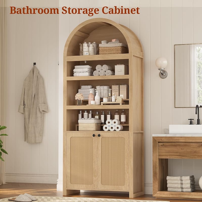 Tall Arched Cabinet Bookcase with storage Bookshelf 2 Door